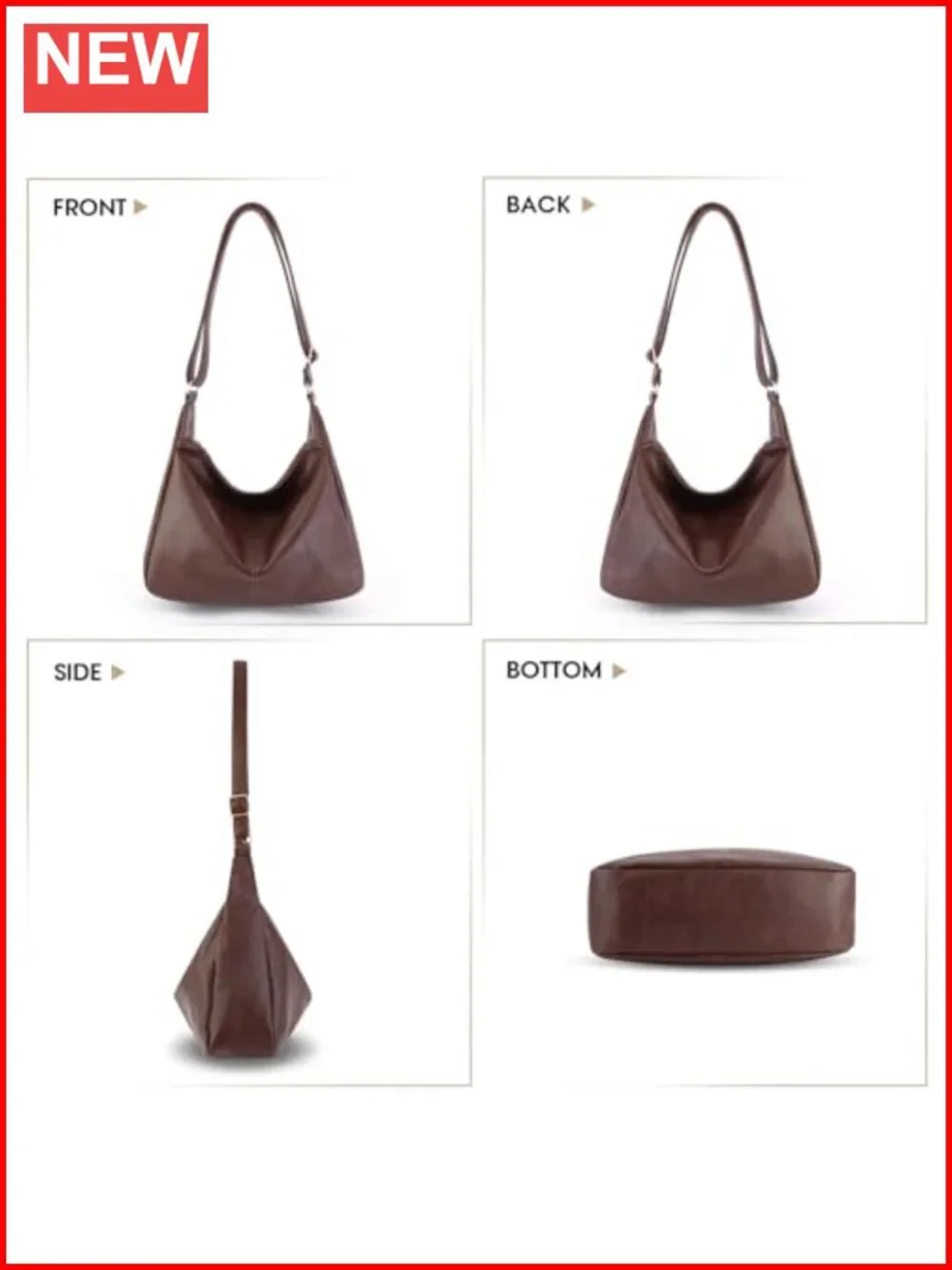 Foldable Slouchy Hobo Bag Crossbody Purse PU Leather Tote